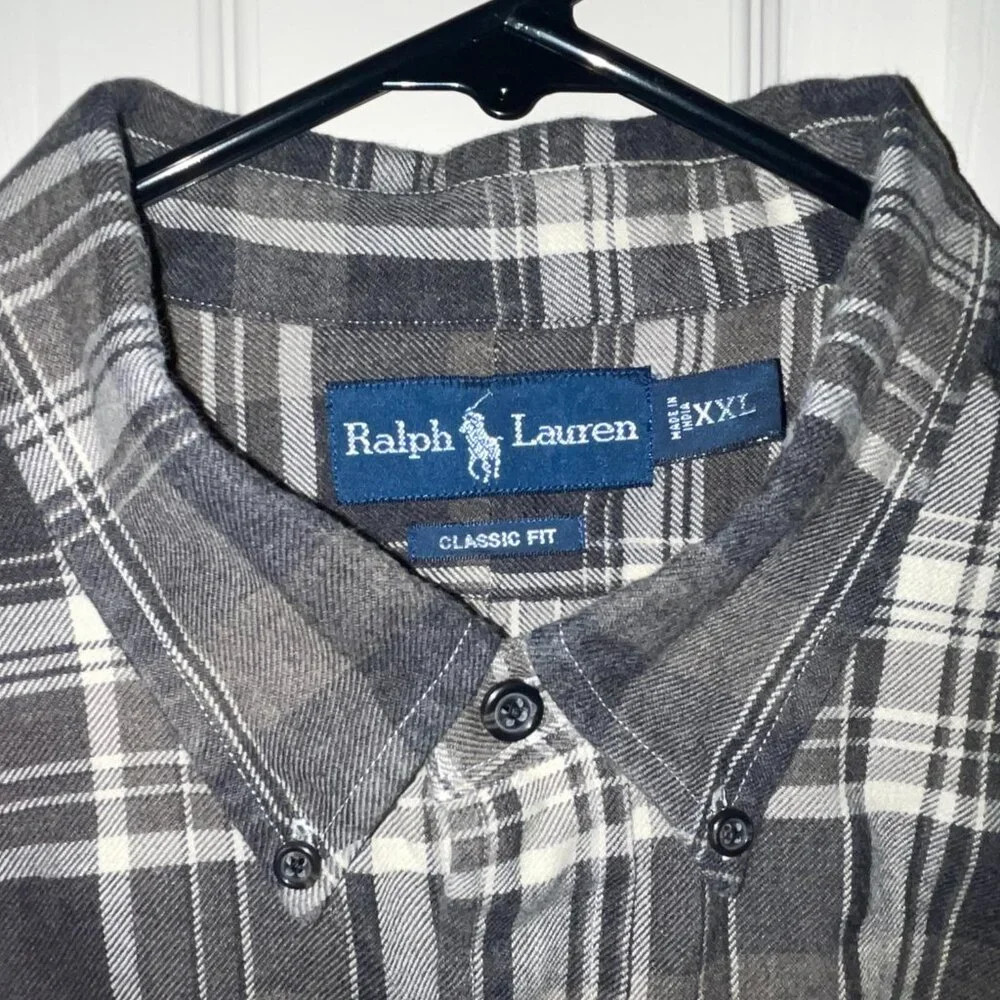 POLO Ralph Lauren Men's‎ Long Sleeve Brown Plaid Fannel Button Down Shirt XXL